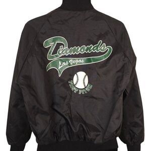 Vintage Diamonds Fast Pitch Satin Bomber Jacket Mens Size Large Black Softball